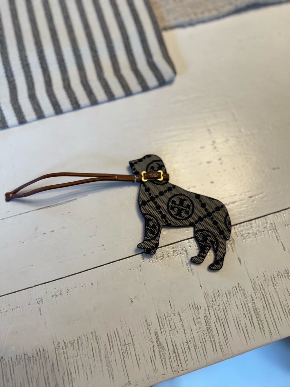 Tory Burch Black & Gray Dog-Shaped Leather Bag Charm